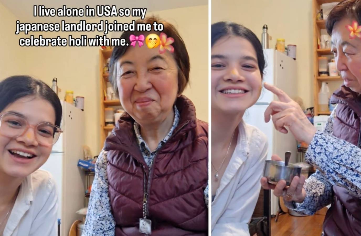 Heartwarming Holi Moment: Elderly Japanese Woman Joins Indian Landlord in US