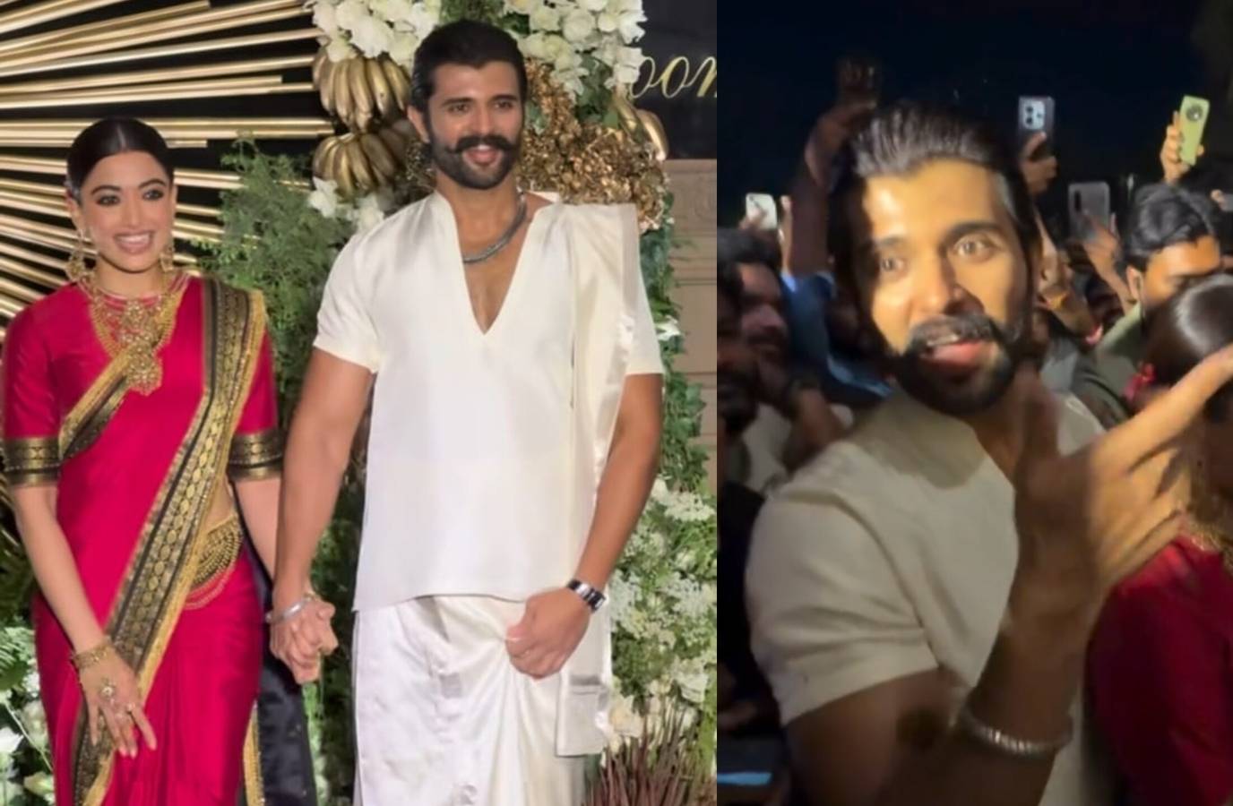 Vijay Deverakonda Shields Wife Rashmika Mandanna from Paparazzi at Wedding Reception
