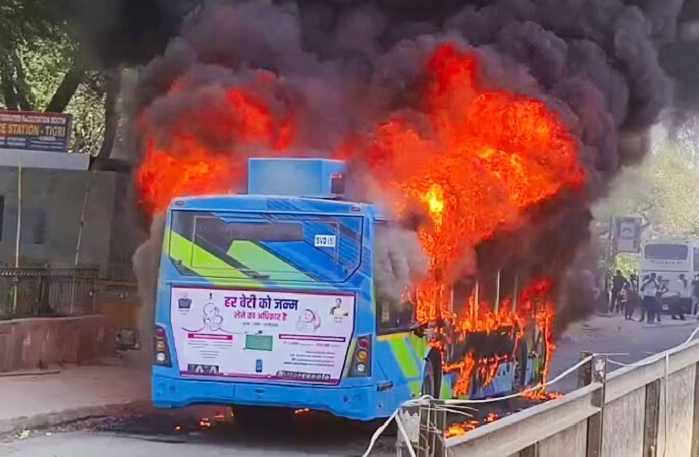 Delhi DTC Bus Runs Over Pedestrian, Set Ablaze by Angry Residents in Nangloi